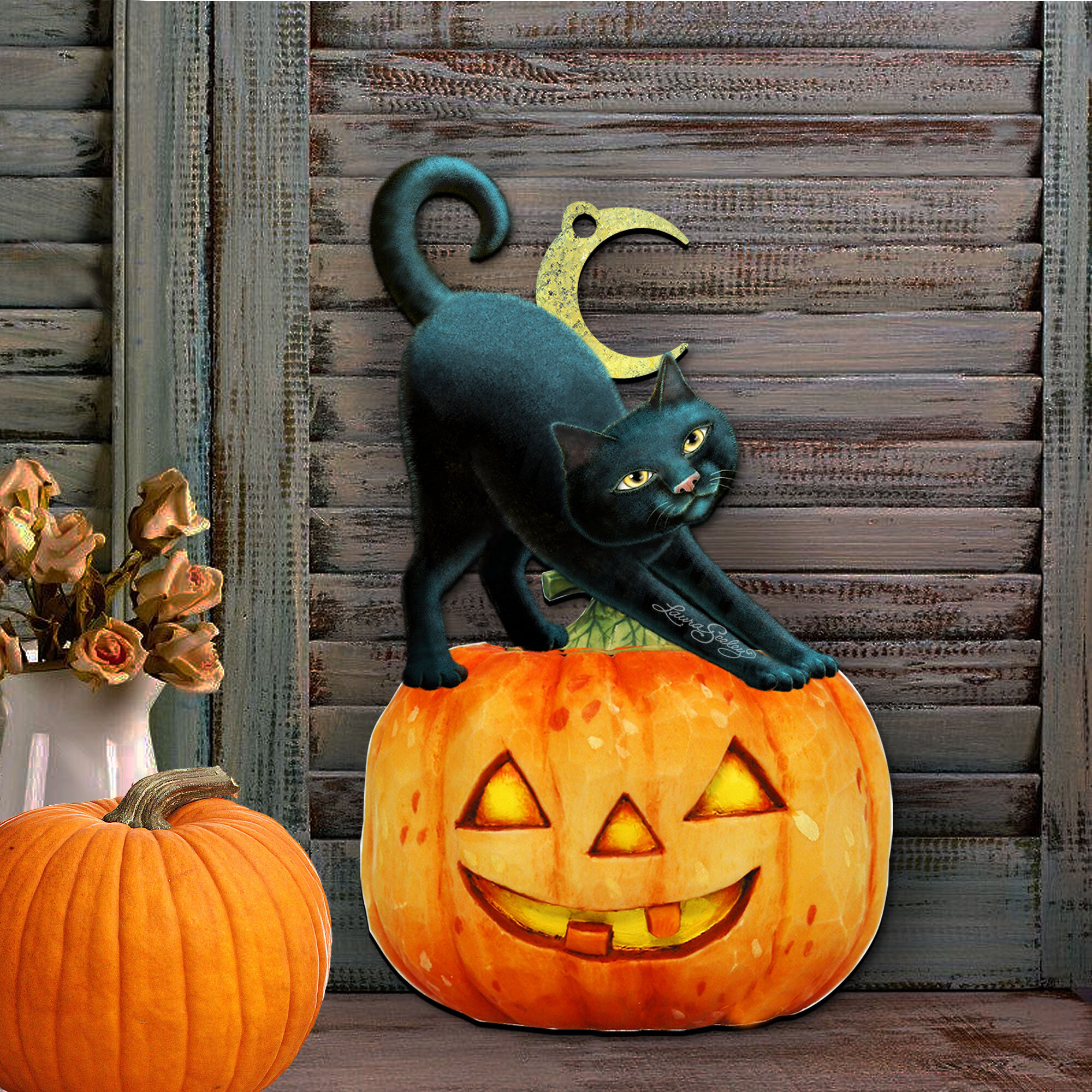 Orange and black sold Halloween cat door hanger with Halloween bow